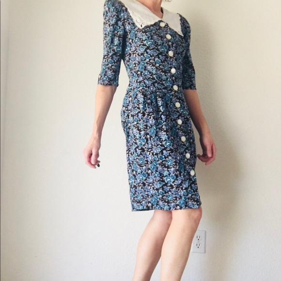 🦋VTG floral cottage core button down midi dress - Picture 4 of 11